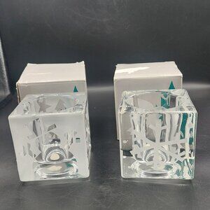 PartyLite Winter Frost Glass Votive Holder PO286 Dove Snowflake Tree Snowman